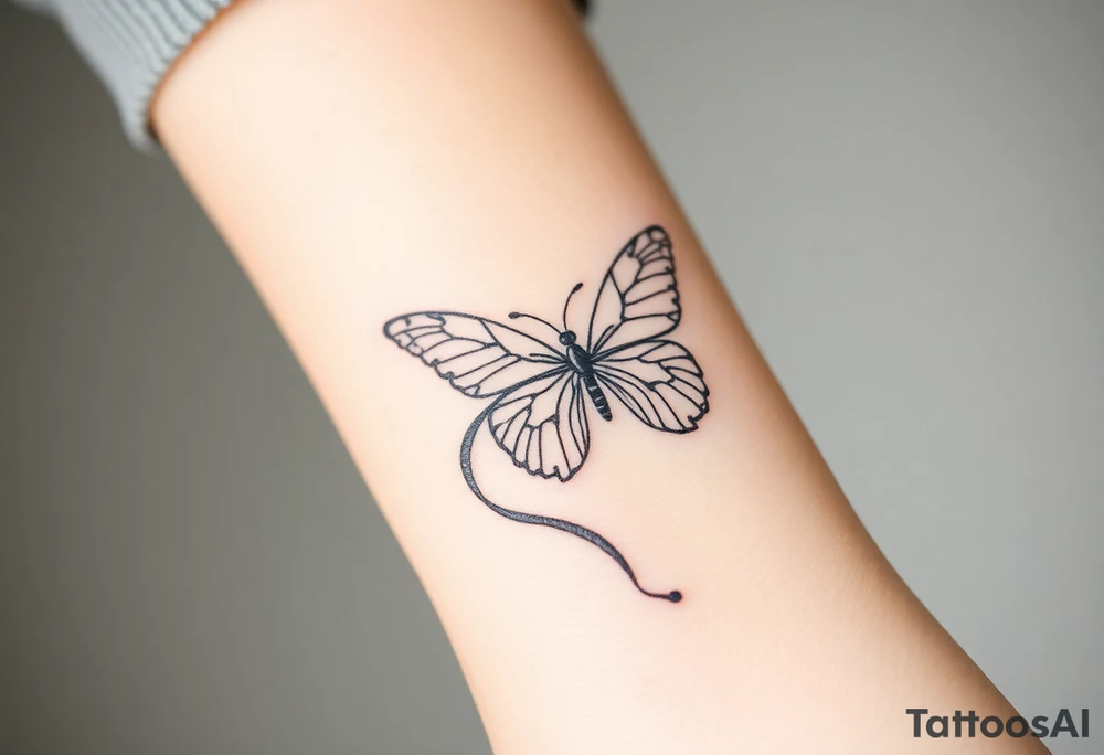 ethereal butterfly with flowing silk ribbons in moonlight tattoo idea