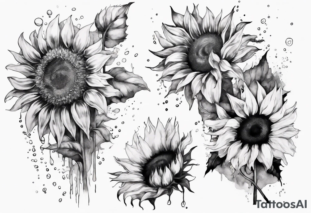 Four sunflowers underwater tattoo idea