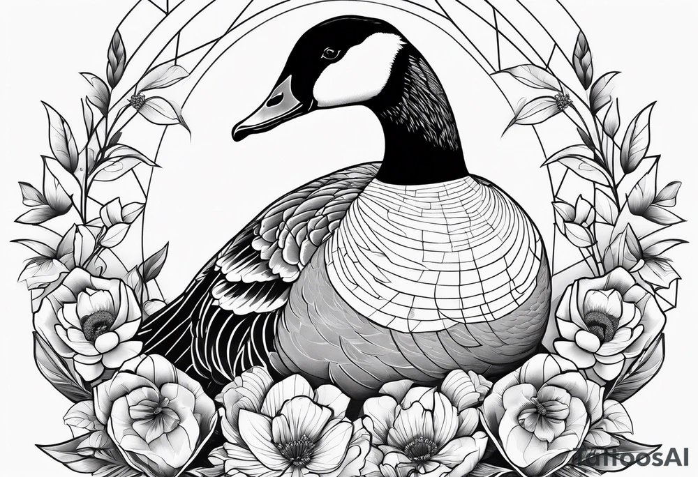 angry canadian goose with flowers at the bottom tattoo idea