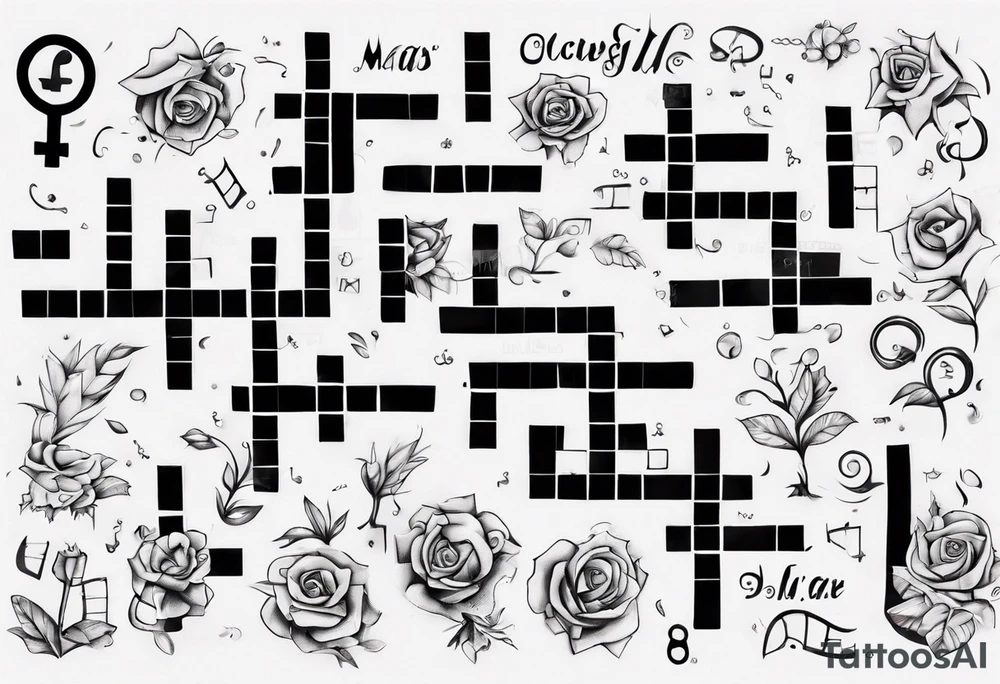 The words Maggie and Lucas in a crossword puzzle tattoo idea