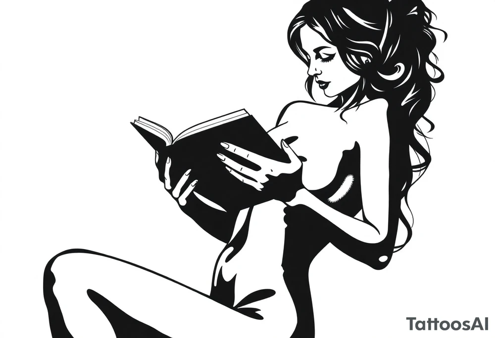 A silhouette stencil style drawing of a sexy woman reading a book naked tattoo idea