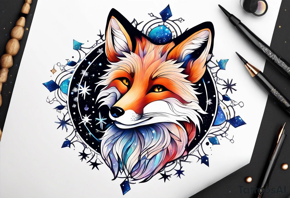 Constellation, animal fox , snowflake tattoo idea