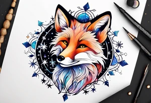 Constellation, animal fox , snowflake tattoo idea