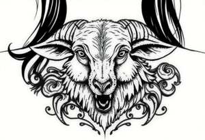 A   wolf sheep showing teeth as a mystical creature tattoo idea