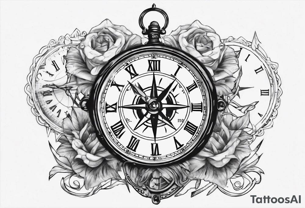 A Brocken clock whitch got an compass integrated tattoo idea
