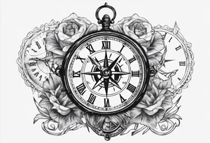 A Brocken clock whitch got an compass integrated tattoo idea