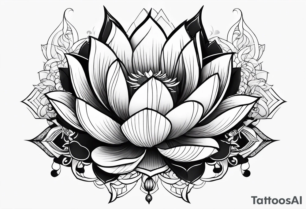 female samurai lotus flowers neotribal tattoo idea