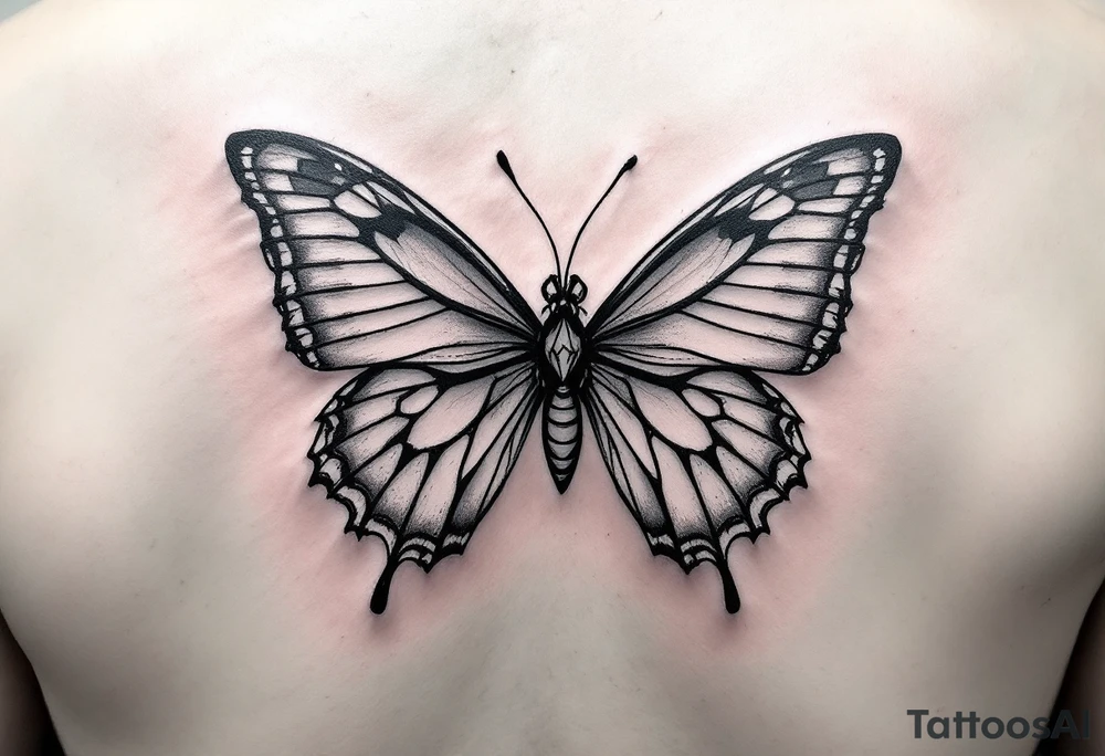 A bow tie with the outline of a butterfly tattoo idea
