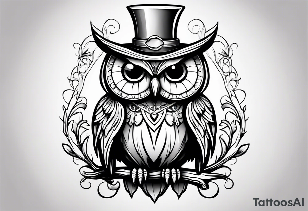 cartoon owl dressed up in a ghost halloween costume tattoo idea