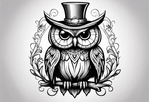 cartoon owl dressed up in a ghost halloween costume tattoo idea