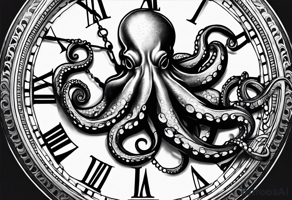 to be drawn in the arm, pocket watch wrapped under an aggressive octopus in side view tattoo idea