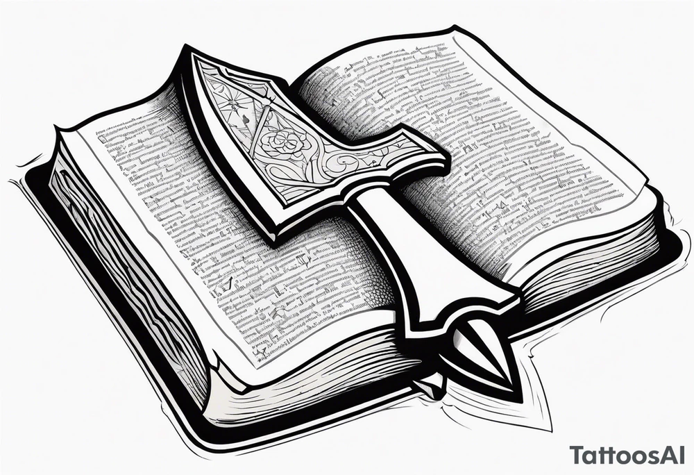 An opened bible with a battle Axe tattoo idea