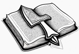 An opened bible with a battle Axe tattoo idea