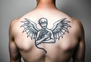 Angel blindfolded holding draco tattoo idea
