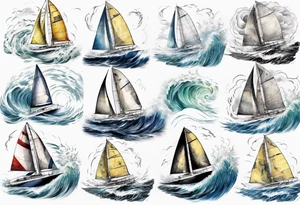 Sailing Catamaran in Rough weather and waves tattoo idea