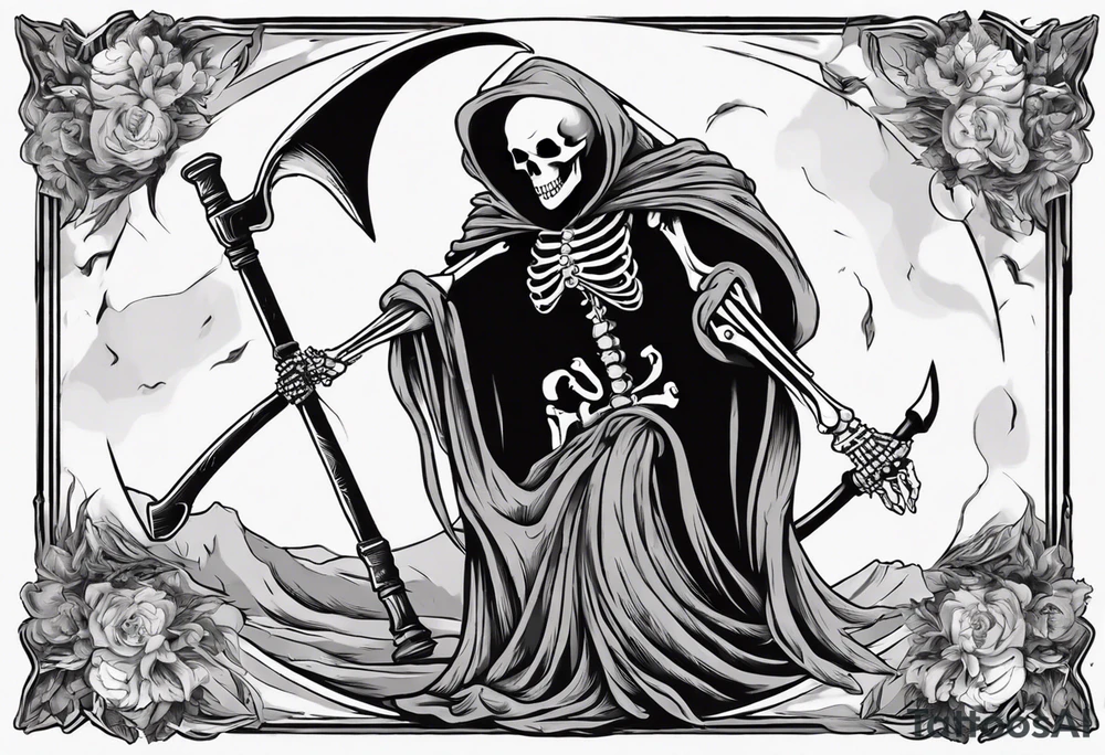 Skeleton with scythe death tarot card good and evil ying yang tattoo idea