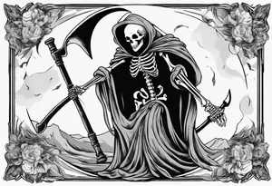 Skeleton with scythe death tarot card good and evil ying yang tattoo idea