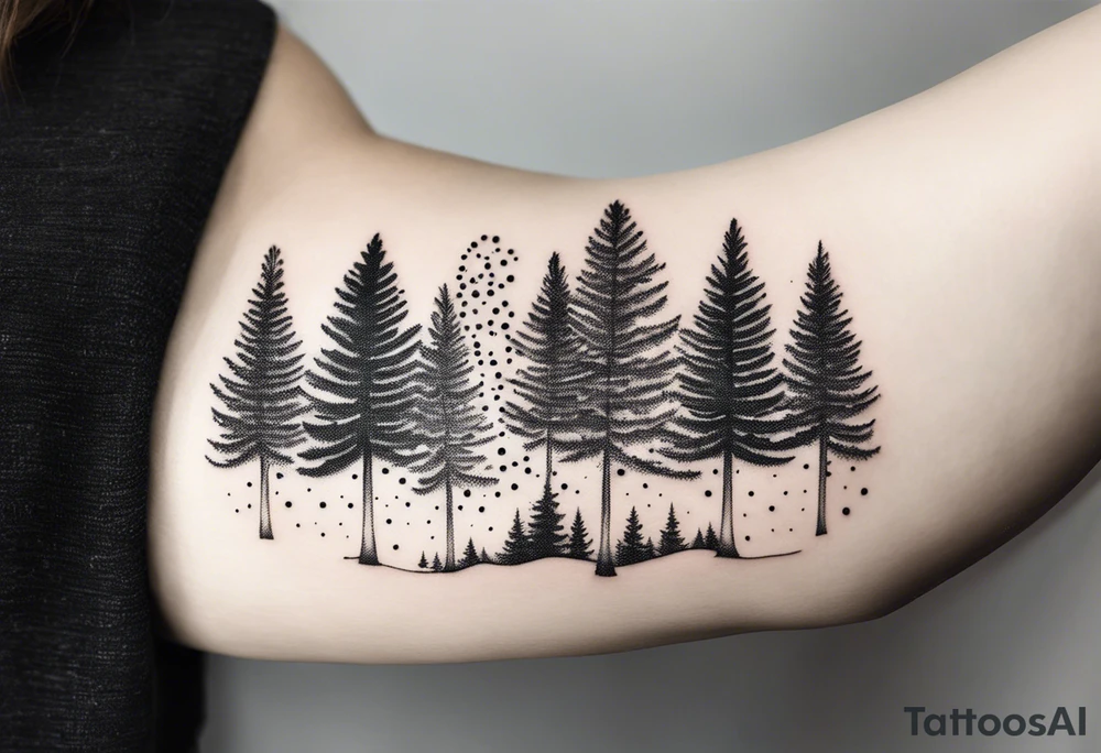 Single line pine trees tattoo idea