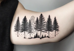 Single line pine trees tattoo idea