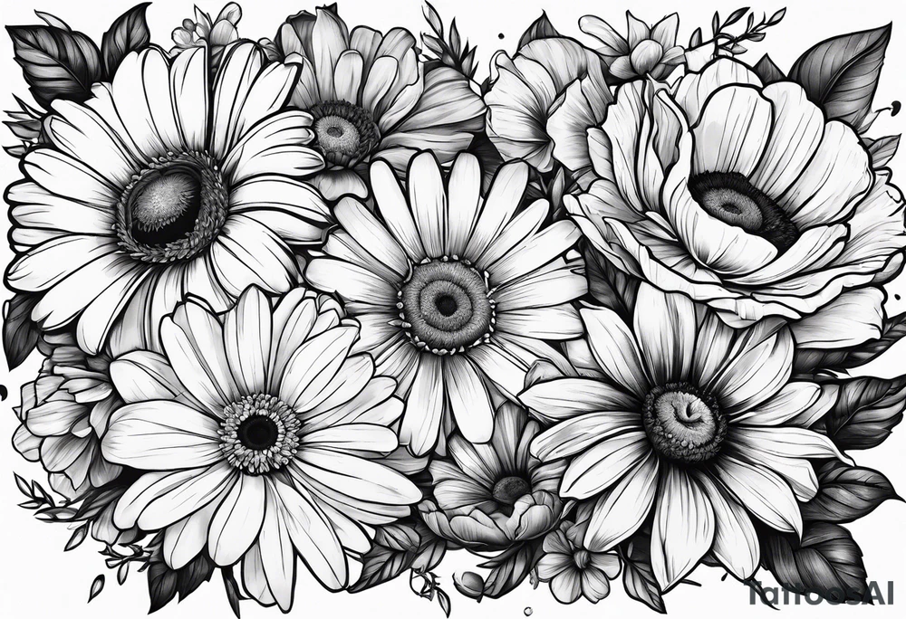 Bouquet of a Daisy, rose and poppy. Masculine. tattoo idea