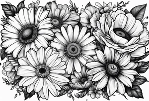 Bouquet of a Daisy, rose and poppy. Masculine. tattoo idea