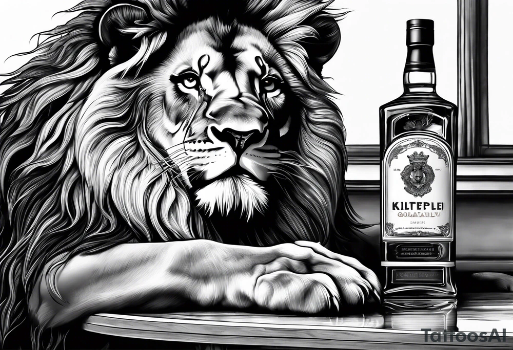 A lion drinking whiskey tattoo idea