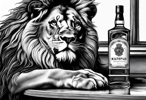 A lion drinking whiskey tattoo idea