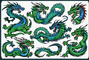 blue and green dragons tattoo idea