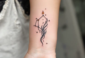 Radiating in sunset tones, this Aries tattoo intertwines the constellation with flames to echo the sign's fiery nature. tattoo idea