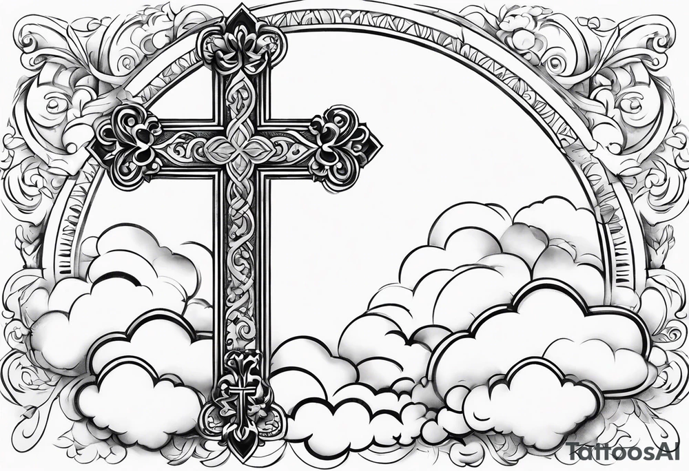 Tattoo stencil of a cross with clouds tattoo idea