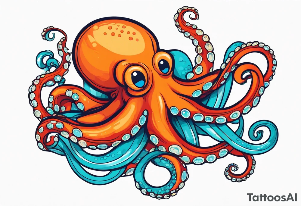 Orange and red Octopus with blue and teal suckers tattoo idea