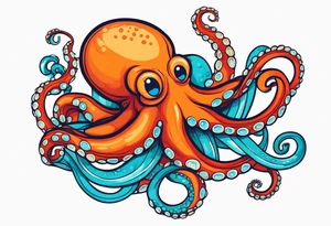 Orange and red Octopus with blue and teal suckers tattoo idea