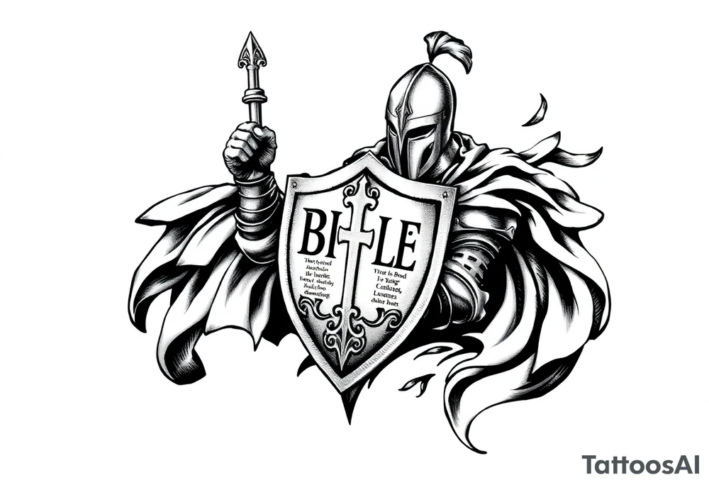 A knight with a bible on his shield tattoo idea tattoo idea