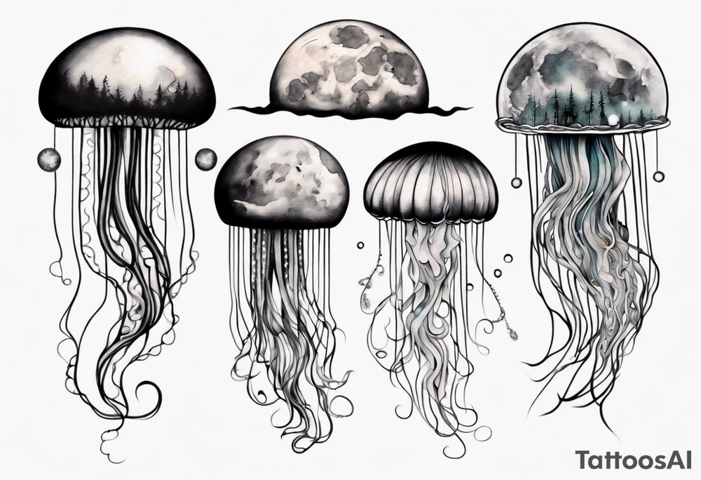 1 jellyfish swimming in front of the moon tattoo idea