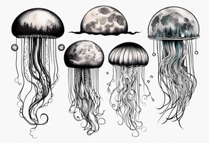 1 jellyfish swimming in front of the moon tattoo idea