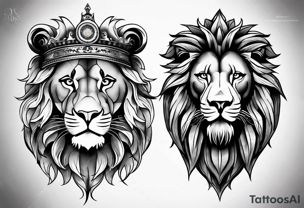 Shoulder  tatoo  include  compass,lion and a man. tattoo idea