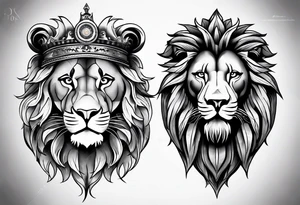 Shoulder  tatoo  include  compass,lion and a man. tattoo idea