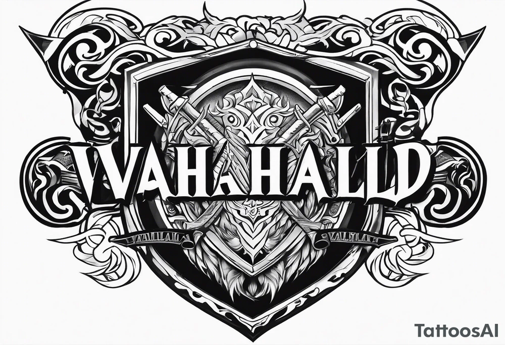 Valhalla mist fire sword shield tattoo idea