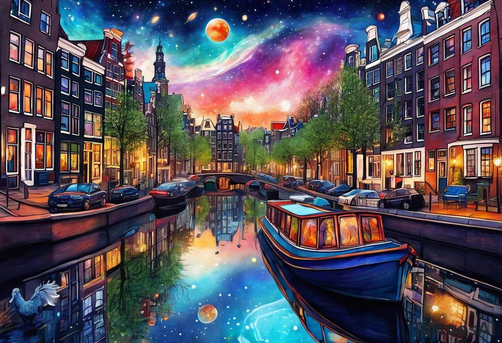 Glass animals and wildlife in Amsterdam canal in space featuring galaxy colours featuring Animals made from glass arm tattoo tattoo idea