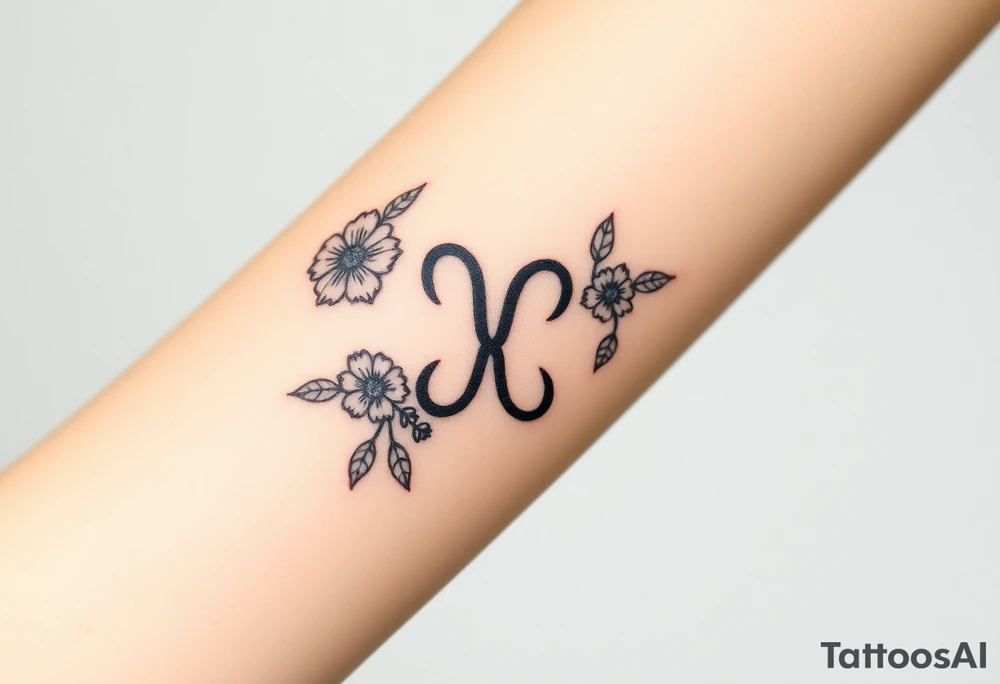 Bipolar disorder symbol with flowers and fade from color to black and white tattoo idea