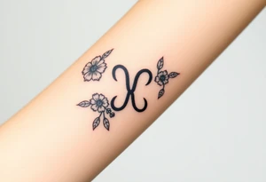 Bipolar disorder symbol with flowers and fade from color to black and white tattoo idea