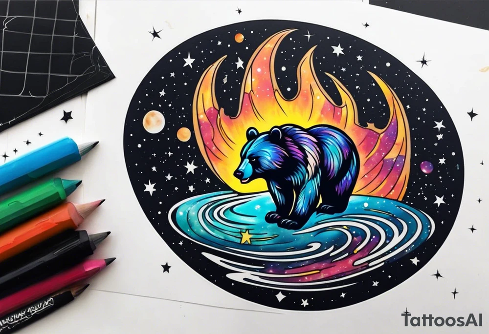 Ripping bear claw cosmic space tattoo idea