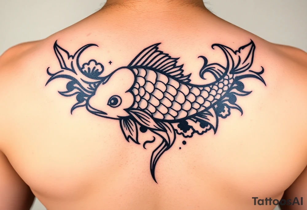 traditional koi fish swimming upstream through turbulent waves tattoo idea