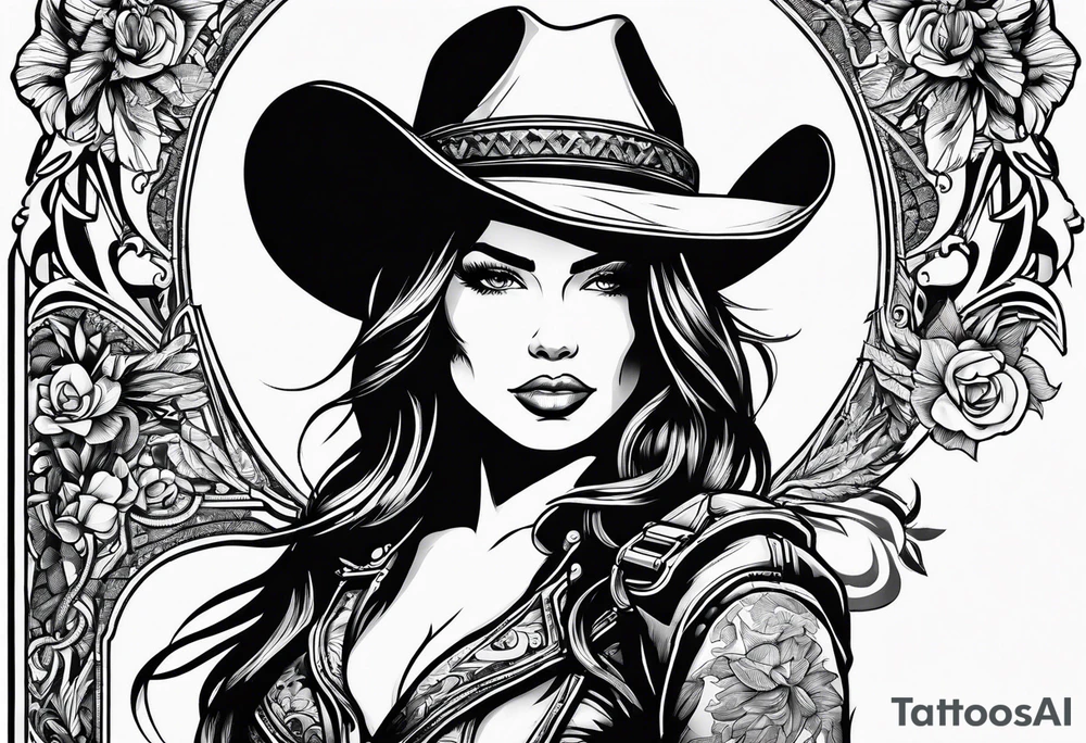 Sexy cowgirl with gun tattoo idea