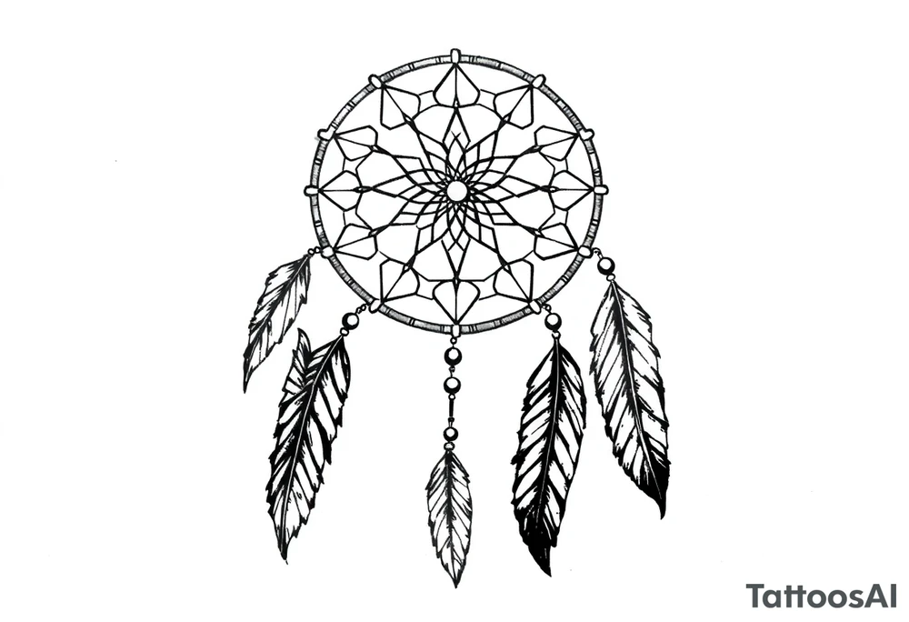 dreamcatcher, with feathers, authentic, skinny tattoo idea