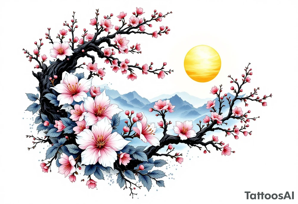 Cherry blossom and sun, beautiful tattoo idea