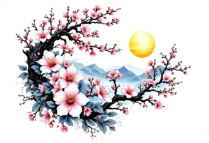 Cherry blossom and sun, beautiful tattoo idea