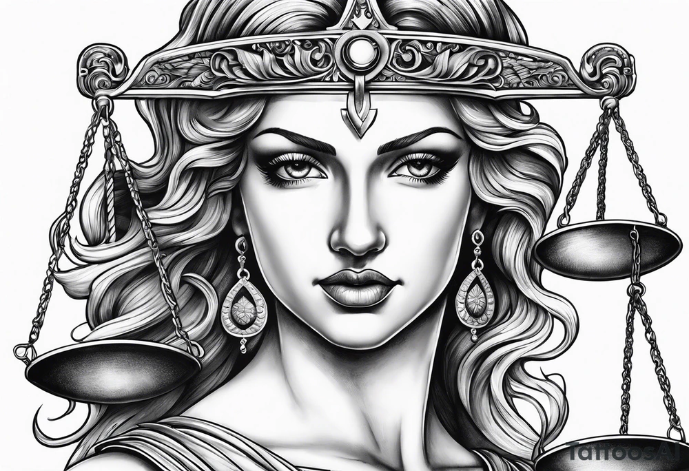 Themis holding the scales of justice with blindfold tattoo idea