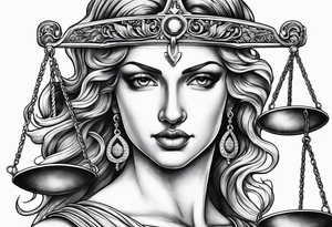 Themis holding the scales of justice with blindfold tattoo idea