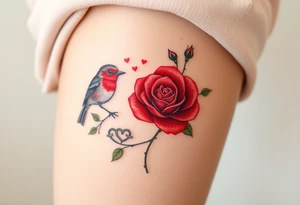 Robin bird and red rose with infinity heart tattoo idea